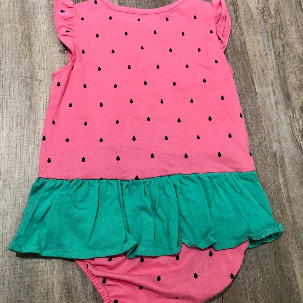 2 Carter’s Onesies With Ruffles Watermelon Pattern and Purple Gingham 24 Months - Picture 4 of 8